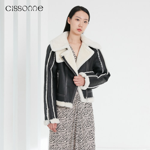 CISSONNE赛颂机车风皮衣外套