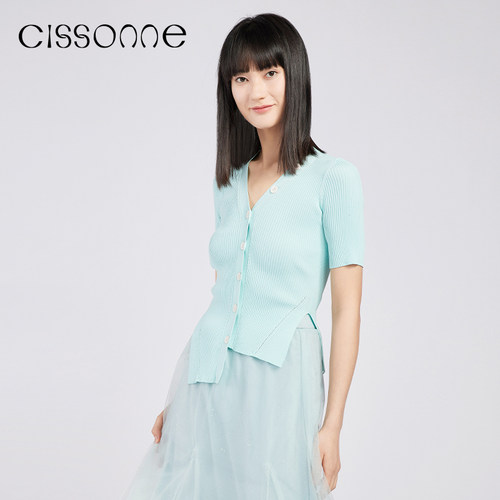 CISSONNE赛颂薄荷绿短袖针织衫