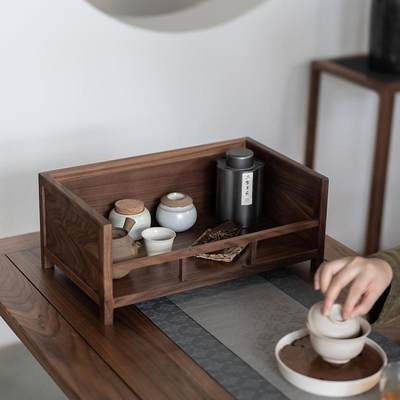 黑胡桃木茶仓桌面禅意储物茶器摆件新中式实木茶具收纳柜
