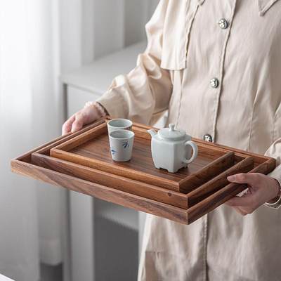 胡桃木托盘木质长方形托盘家用茶托盘实木日式放茶杯盘商用咖啡盘