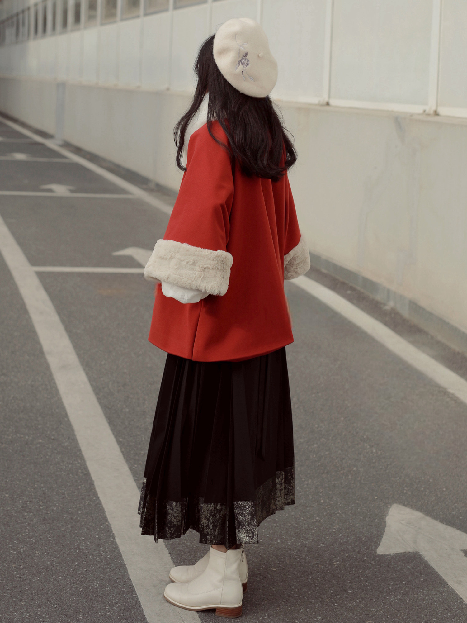 가을 저녁 새벽 LUSHUI HANFU 명나라 중간 길이의 더블 브레스트 코트 빨간색 모직 가을 겨울 코트 새해 전쟁 복장을 따뜻하게 유지