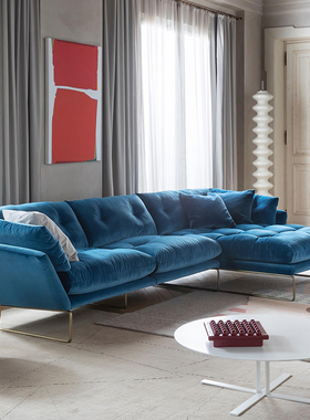 SABA沙发客厅2024新款布艺天鹅绒贵妃大小户型组合超软沙发孔雀蓝