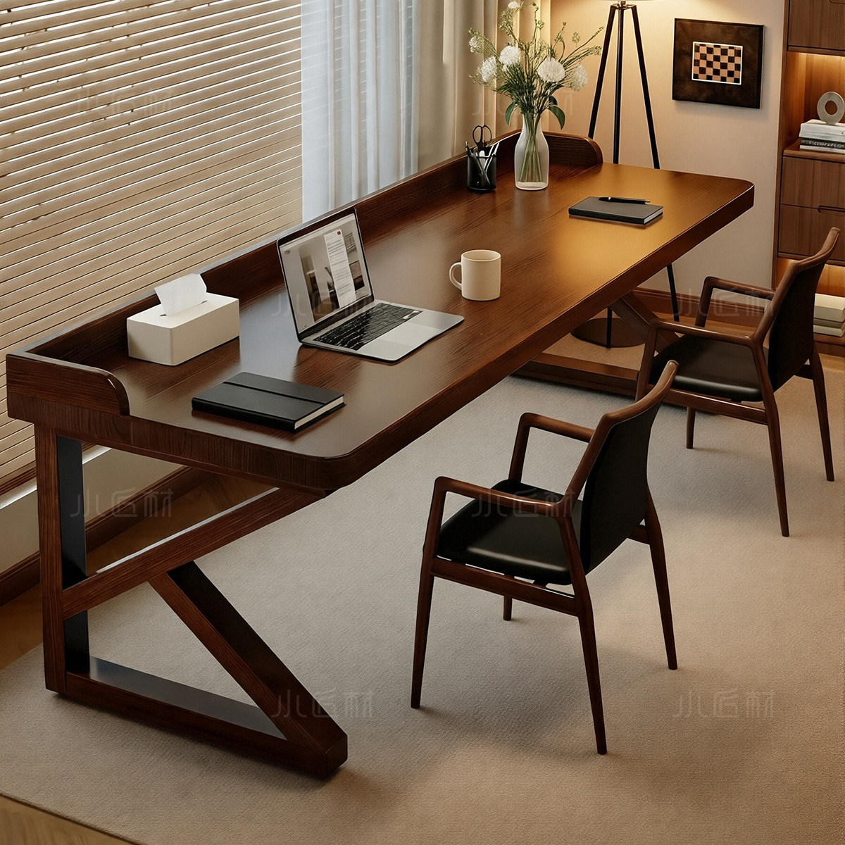 全实木书桌带挡板家用办公电脑桌