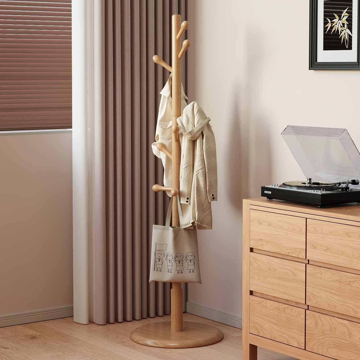 全实木挂衣架落地卧室衣帽架客厅床尾原木风2025新款家用挂包立式