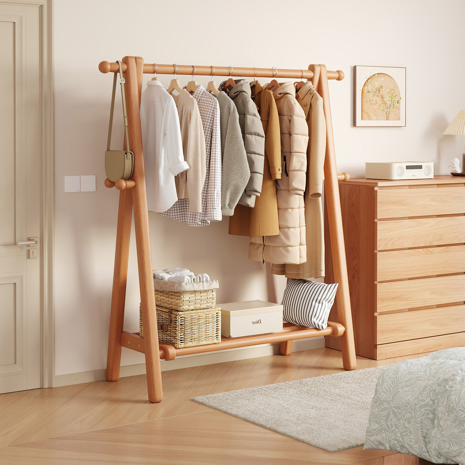 实木挂衣架落地衣帽架卧室可折叠置物架房间收纳客厅床尾挂包架,住宅家具,衣帽架,淘宝优惠券,粉丝福利购,淘宝优惠卷