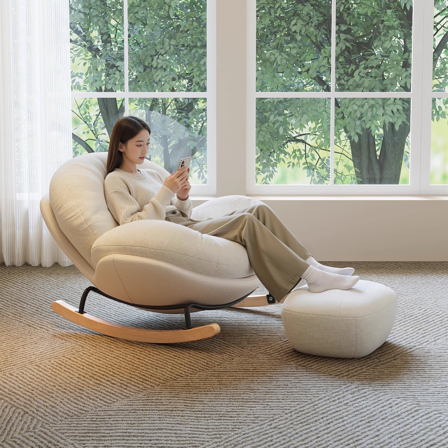 奶油风懒人沙发摇摇椅/48h发货