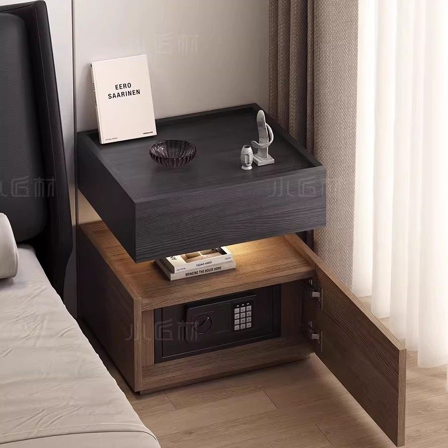 智能实木床头柜保险箱一体简约家用卧室带锁轻奢高级感小型保险柜,住宅家具,床头柜,淘宝优惠券,粉丝福利购,淘宝优惠卷