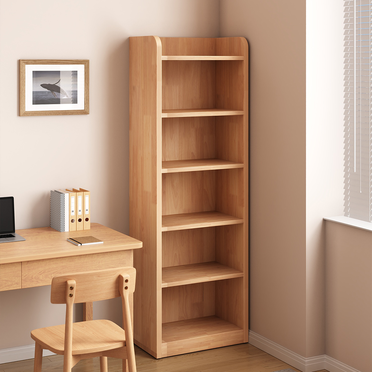 全实木转角书架落地置物架家用一体靠墙柜子储物收纳儿童学生书柜