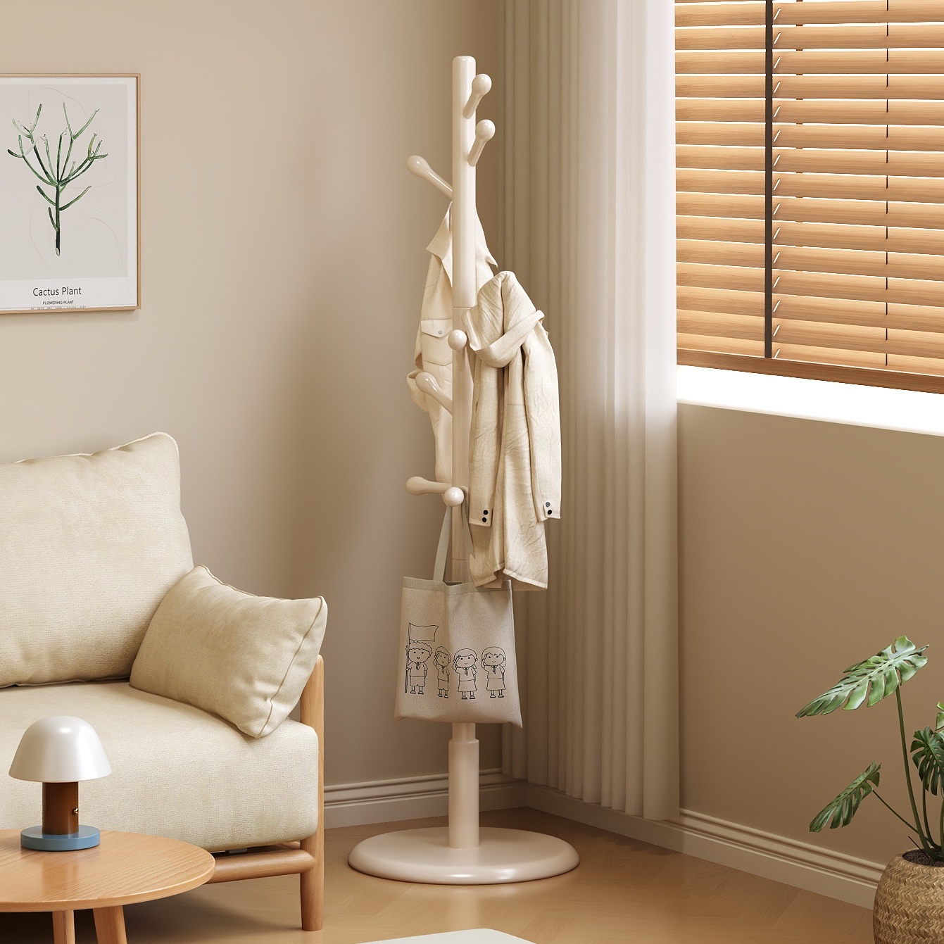 全实木挂衣架落地卧室衣帽架奶油风2025新款床尾立式家用房间挂包