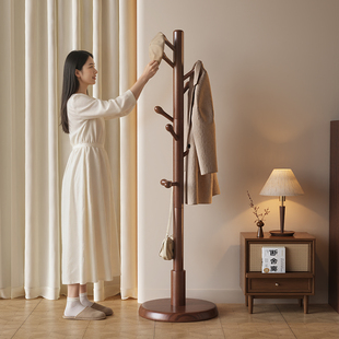 全实木落地挂衣架衣帽架2025新款 卧室挂包架入户房间置衣架 立式