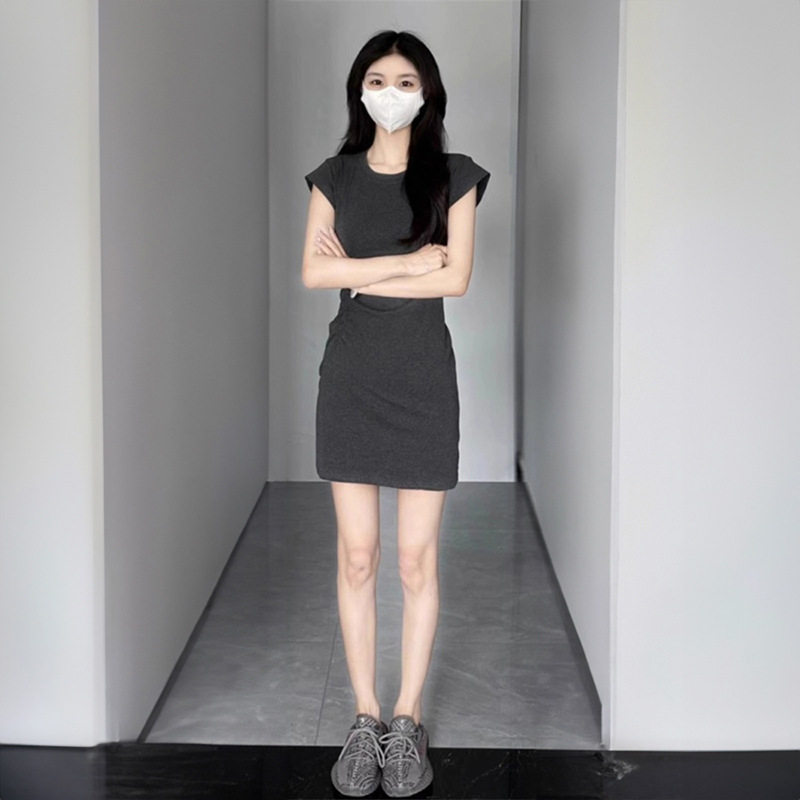 梨形身材灰色连衣裙女夏季修身显连衣裙