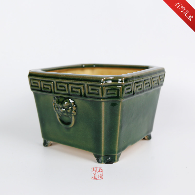狮头四方斗盆石湾花盆中式陶瓷花盆兰花盆海棠盆树仔头盆九里香盆