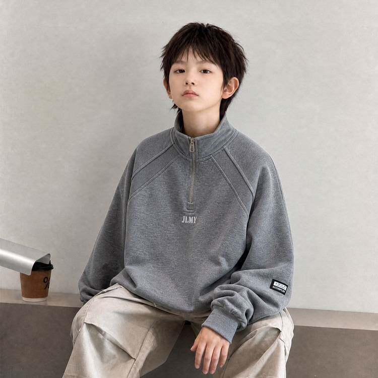 高档品牌男童半拉链卫衣时尚春秋中大儿童潮酷立领套头上衣休闲宽