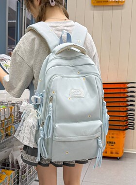 品牌韩版ins淡蓝碎花刺绣少女假期出游旅行背包学生党清新感上课