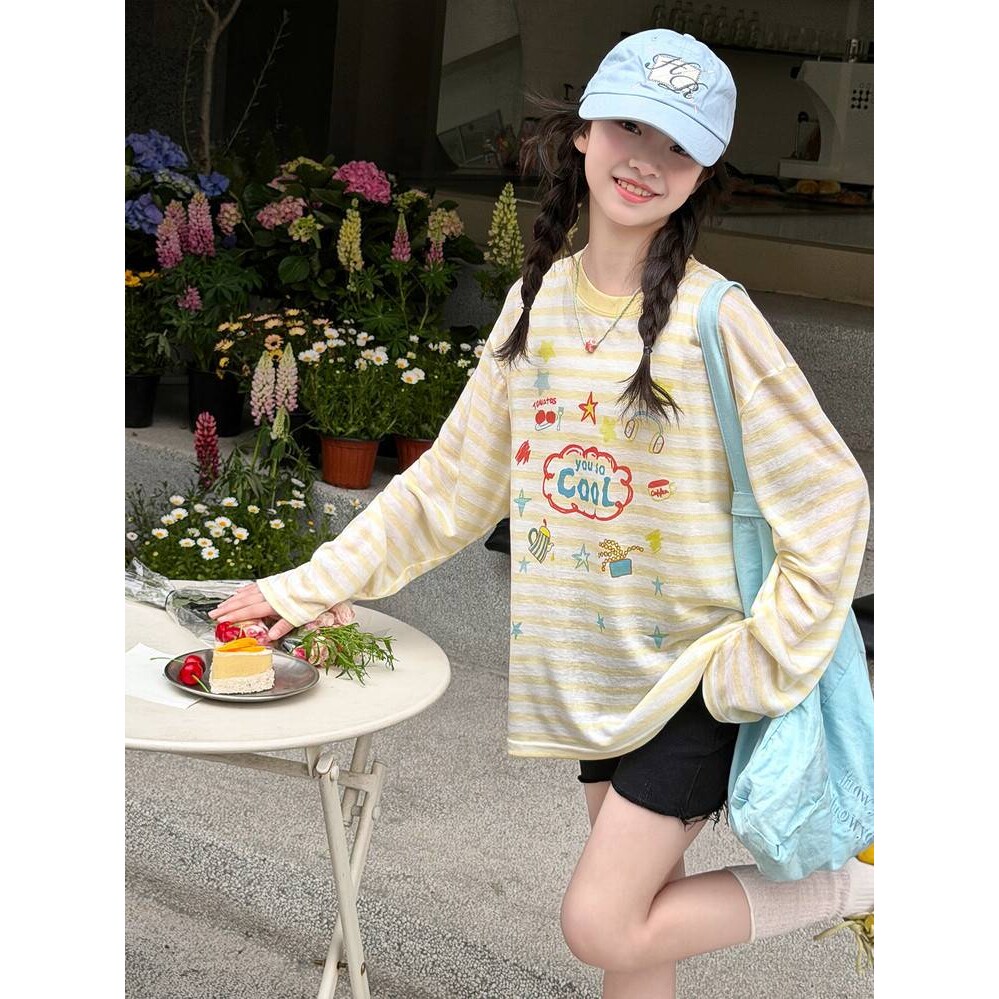 高档品牌女童长袖上衣中大童夏季2026新款防晒服女孩t恤夏儿童洋