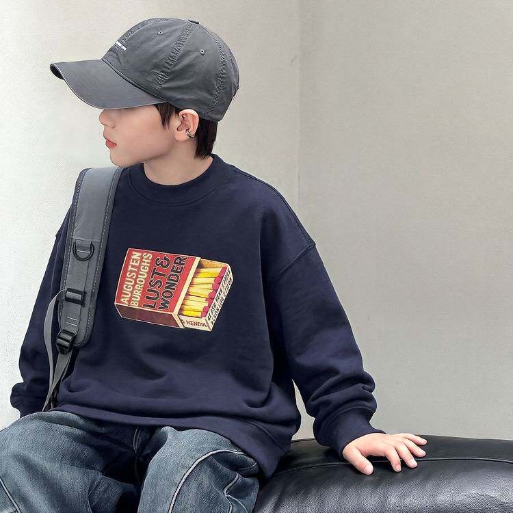 高档品牌男大童卫衣秋冬季加绒加厚宽松上衣青少年时尚休闲打底衫