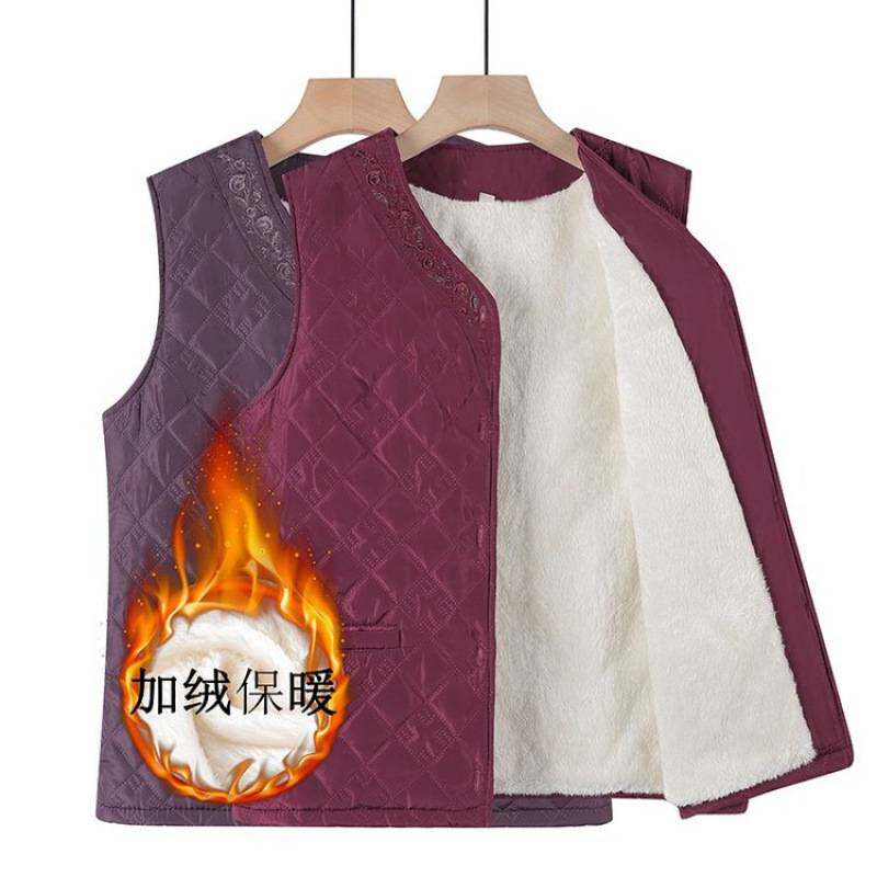 高档品牌奶奶冬装马甲打底衫加绒加厚大码中老年人女装保暖妈妈装