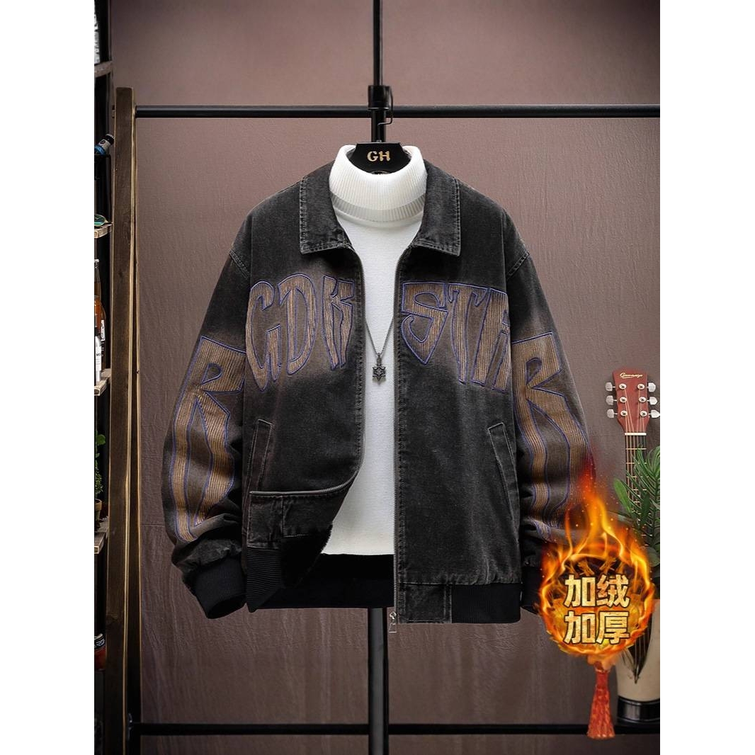 高档品牌男士加绒加厚翻领棉衣2025年冬季新款男装青少年时尚休闲