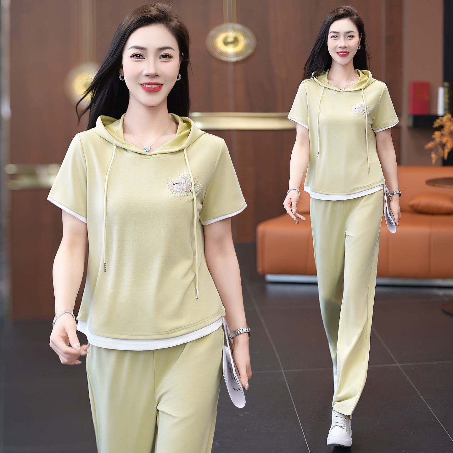 高档品牌冰丝显瘦休闲运动套装女2026夏季新款时尚洋气减龄连帽短