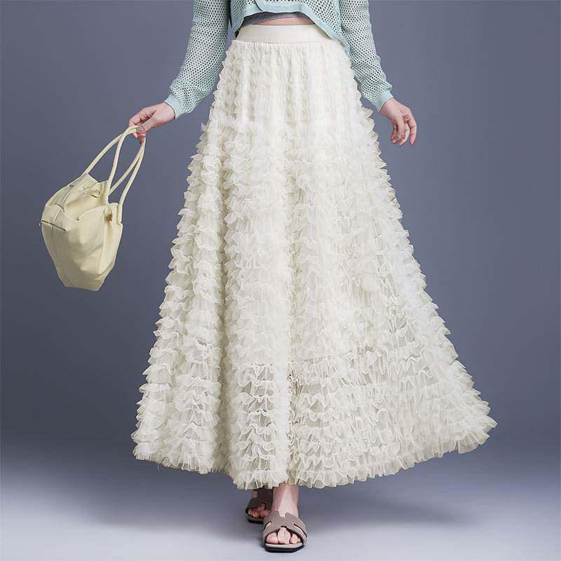 高档品牌网纱蓬蓬蛋糕半身裙女春夏2026新款高腰显瘦垂感a字大摆