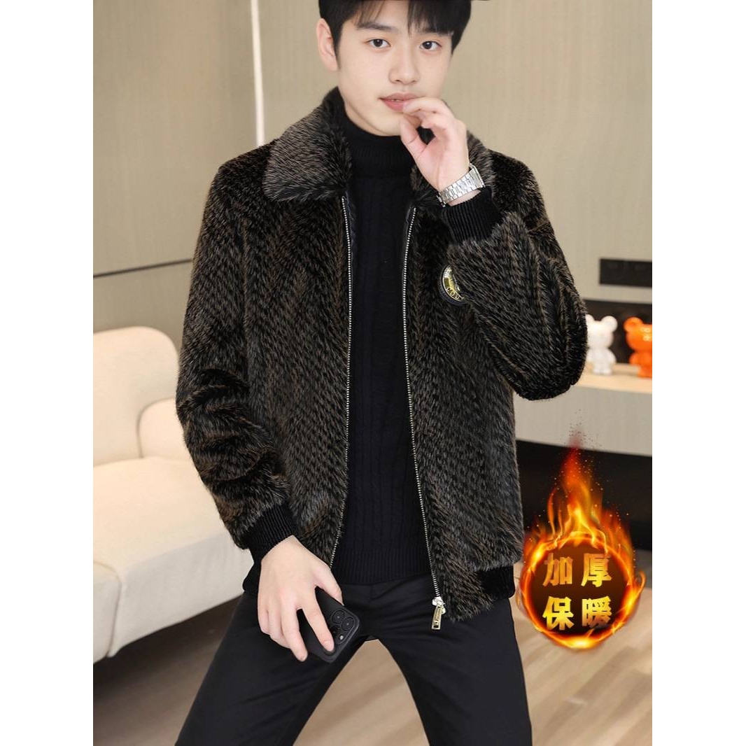 高档品牌男士仿水貂毛夹克2025秋冬新款男装青年休闲潮流百搭时尚