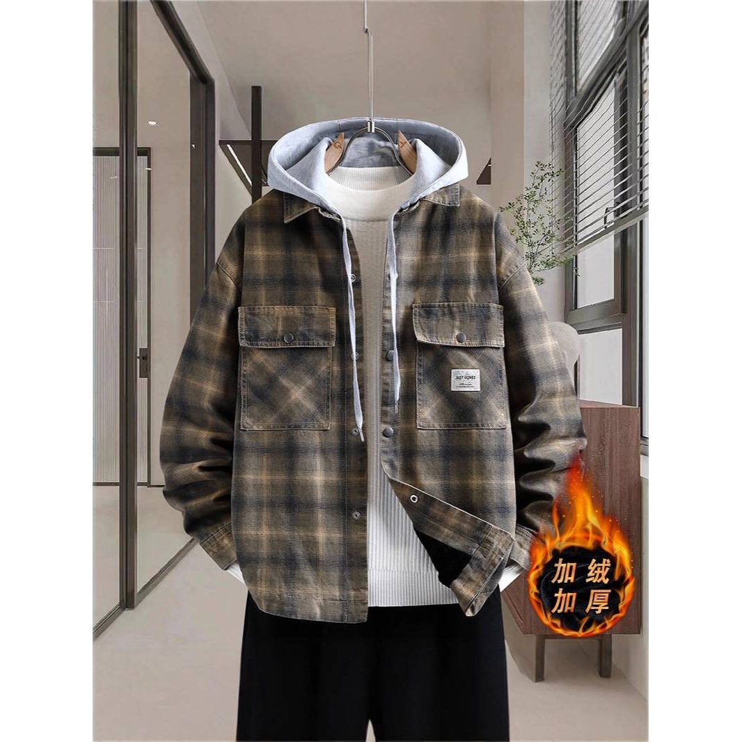 高档品牌男士加绒加厚连帽棉衣2025冬季新款男装青少年时尚休闲假