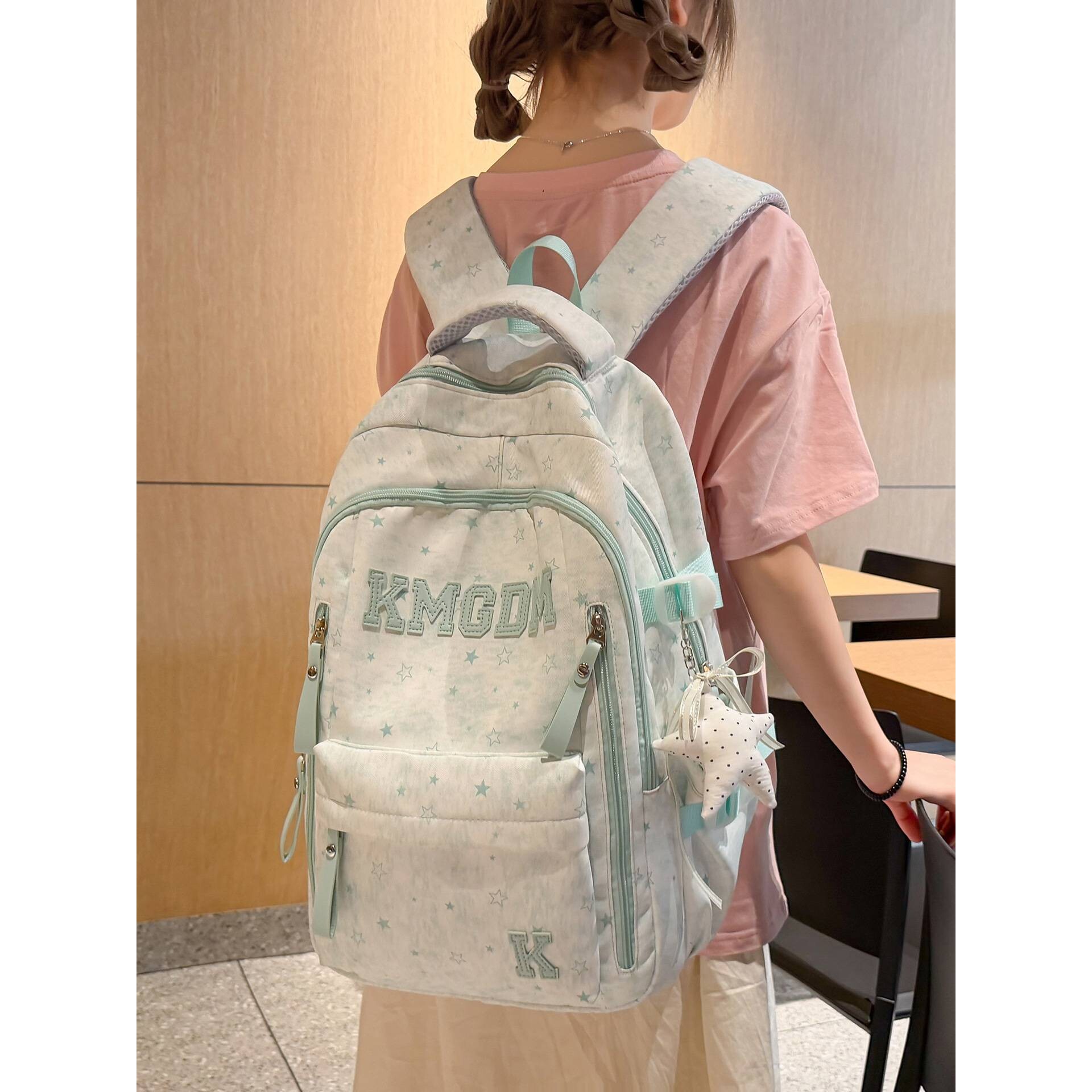 品牌韩版简约百搭大容量双肩包女学生校园高颜值轻便背包字母休闲