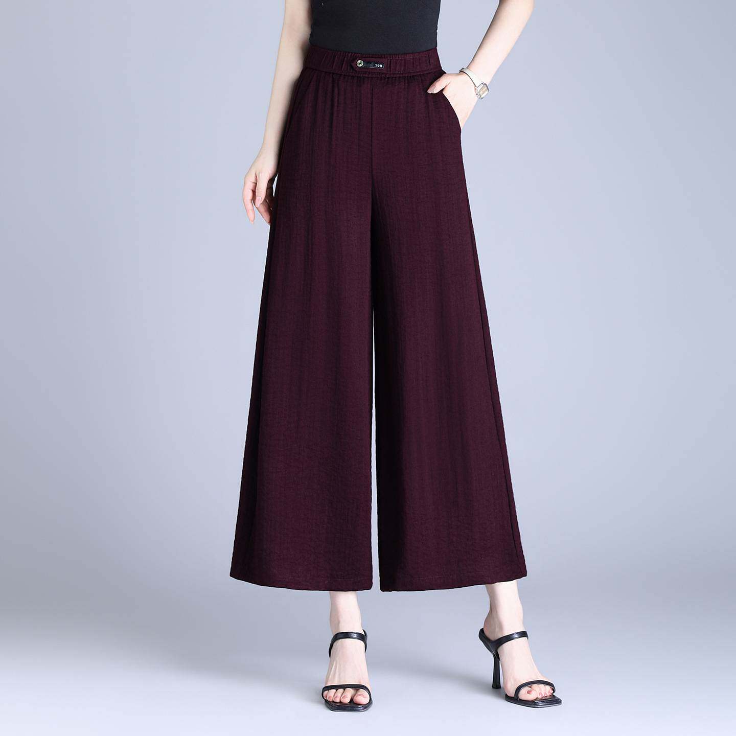 高档品牌抗皱天丝亚麻裤女夏薄款垂感2026新款宽松阔腿裤小个子裤