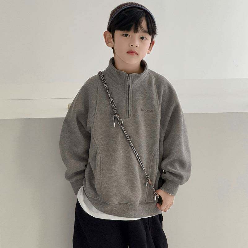 高档品牌男童加绒加厚卫衣冬季儿童一体绒韩版上衣2026新款大童装