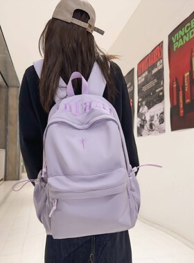 品牌新款ins小众纯色慵懒风书包女初高中生高颜值简约超大容量双