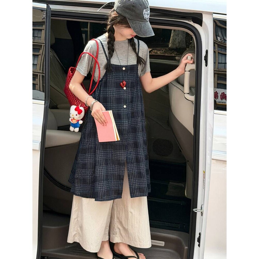 高档品牌女童三件套2026夏款新款中大童时尚休闲洋气格子吊带裙阔