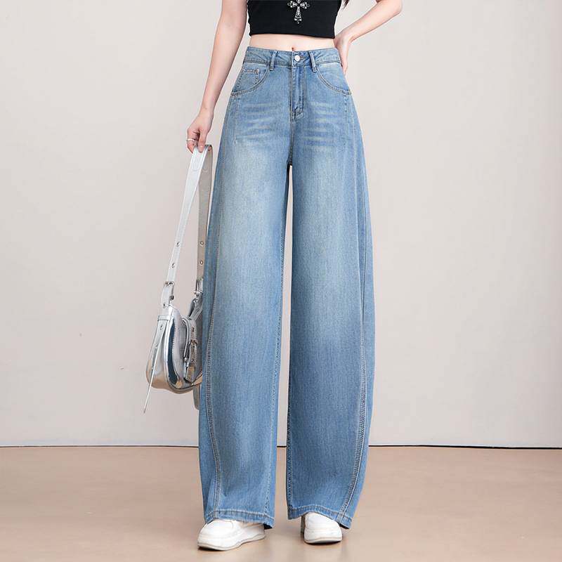 高档品牌流行蓝色阔腿牛仔裤女2026春夏季新款高腰显瘦时尚百搭阔