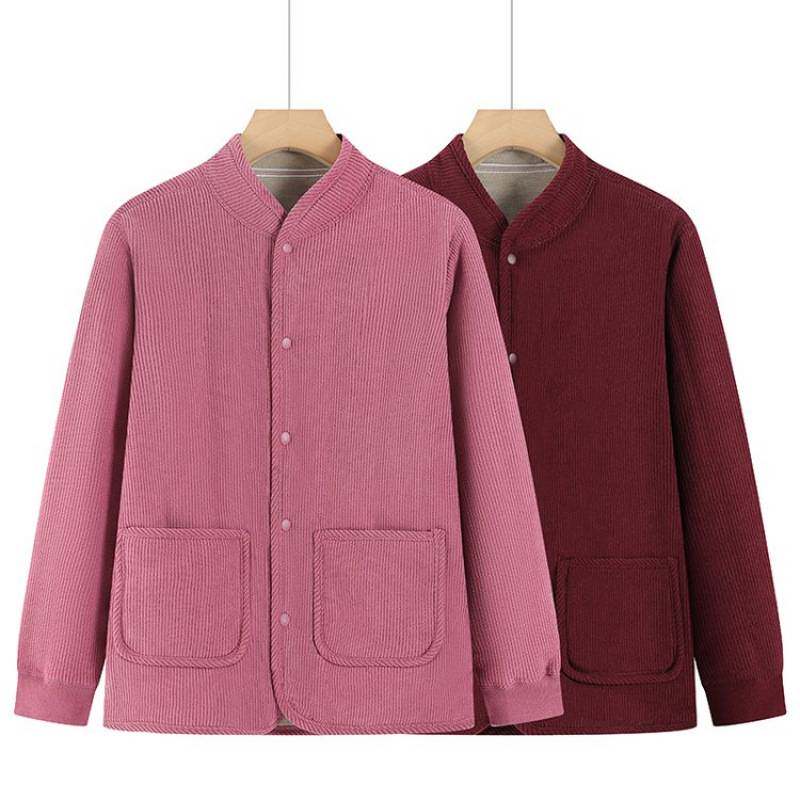 高档品牌中老年冬灯芯绒棉袄老年女装妈妈保暖棉服家居服奶奶冬装