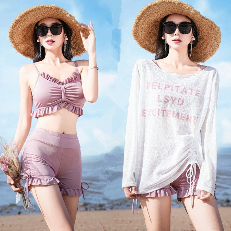 泳衣海边度假三件套保守外搭罩衫可下水防晒水上乐园遮肉泳装女款