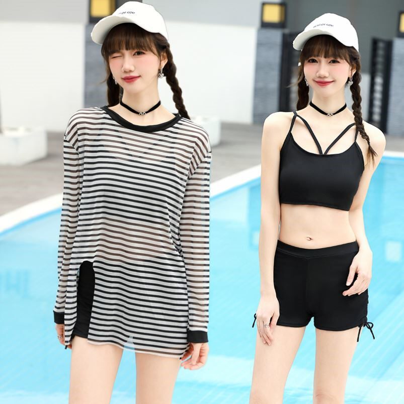 泳衣女微胖泳衣女夏三件套罩衫2025新款保守遮肚显瘦性感比基尼