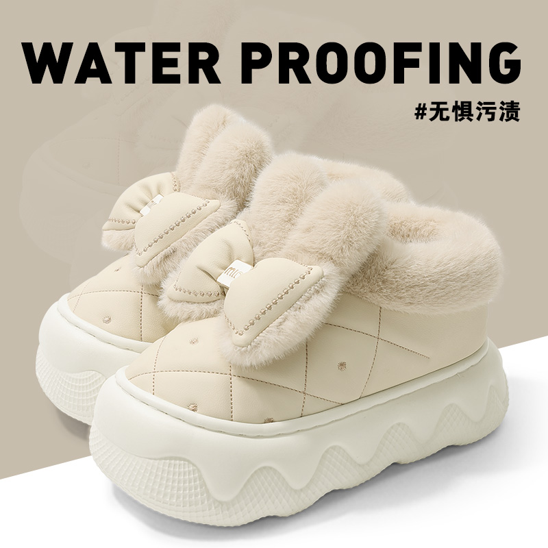 蝴蝶结儿童棉拖鞋女童冬季2025包跟防滑毛绒保暖外穿护踝防水棉鞋