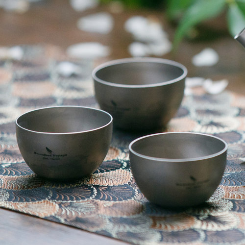 必唯纯钛小茶杯酒杯双层防烫便携