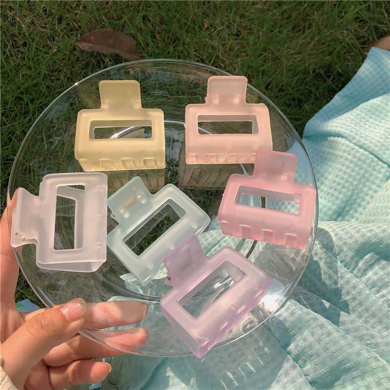 磨砂糖果色方块抓夹~少女心甜美夏季新款发夹后脑勺发饰盘头发潮