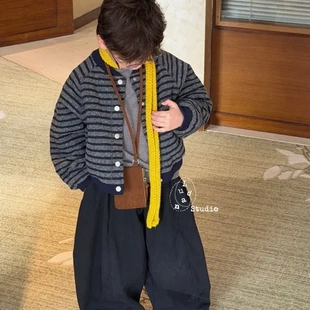 卤蛋童装·帆船日记/秋冬时尚韩系条纹冬开衫外套加厚韩版男女童