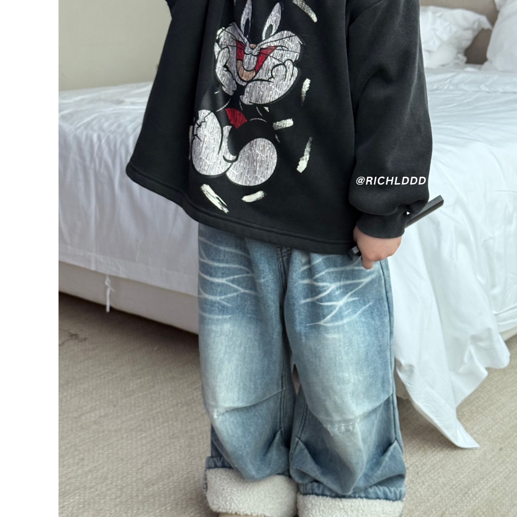 【特价no退换】翻边伞裤 冬加绒超韩自留款男女童牛仔裤1015