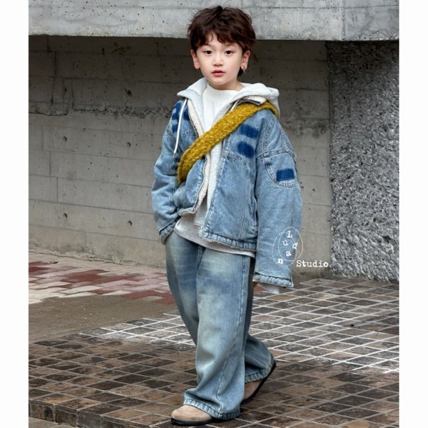 卤蛋童装：复古波士顿/冬韩版时髦潮廓形牛仔羊羔毛外套厚男女童,童装/婴儿装/亲子装,普通外套,淘宝优惠券,粉丝福利购,淘宝优惠卷