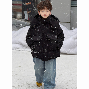 卤蛋童装·冰川派克/冬潮酷黑色工装重工加厚羽绒服连帽中大男童