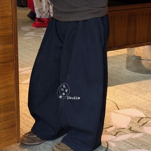 卤蛋童装·反转高定/冬季新款时髦高级黑色工装裤加绒弯刀男女童