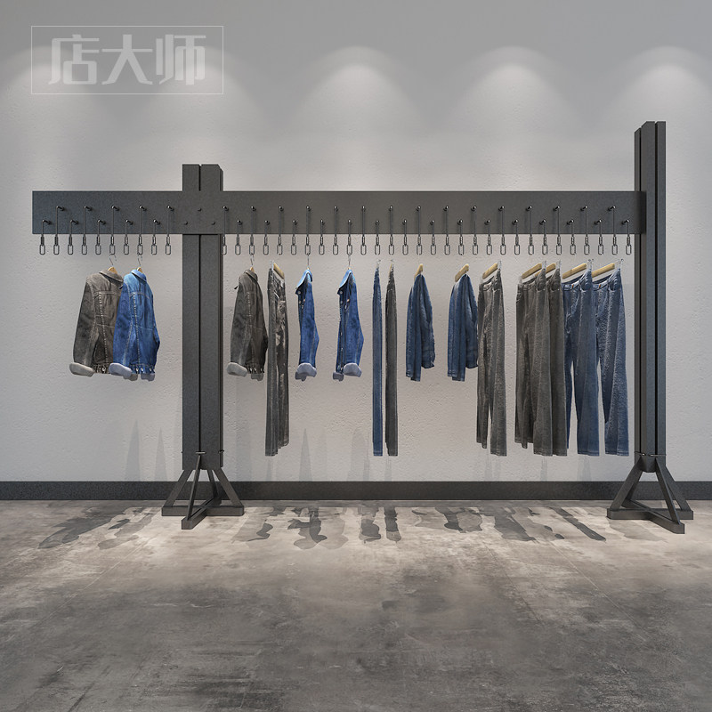 服装店正挂落地式侧挂挂衣展示架上墙衣服男装店铁艺货架工业风