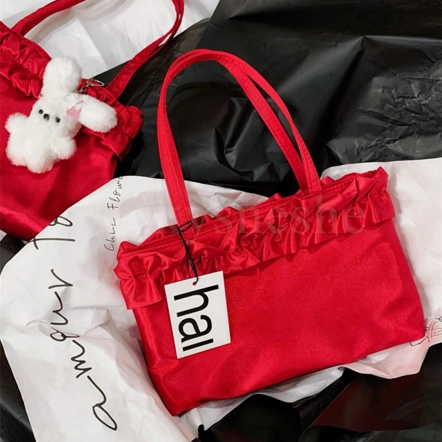 红色新娘复古腋下手拎hai单肩包