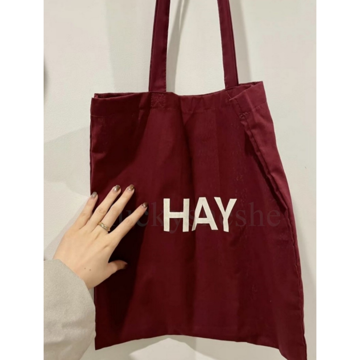 hay帆布单肩上班通勤酒红色布包