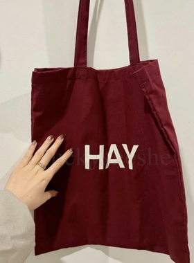 hay酒红色帆布托特包通勤慵懒风高级感百搭大容量单肩手提布袋子