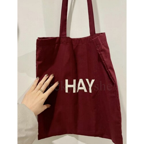 hay帆布单肩上班通勤酒红色布包