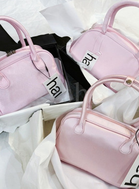 宅女同款粉色饭盒包包HAI丝绸真丝波士顿枕头少女手提保龄球小包
