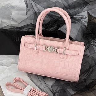 许我耀眼赵露思同款 许妍打人包包粉色鳄鱼纹手提斜挎迷你铂金包女